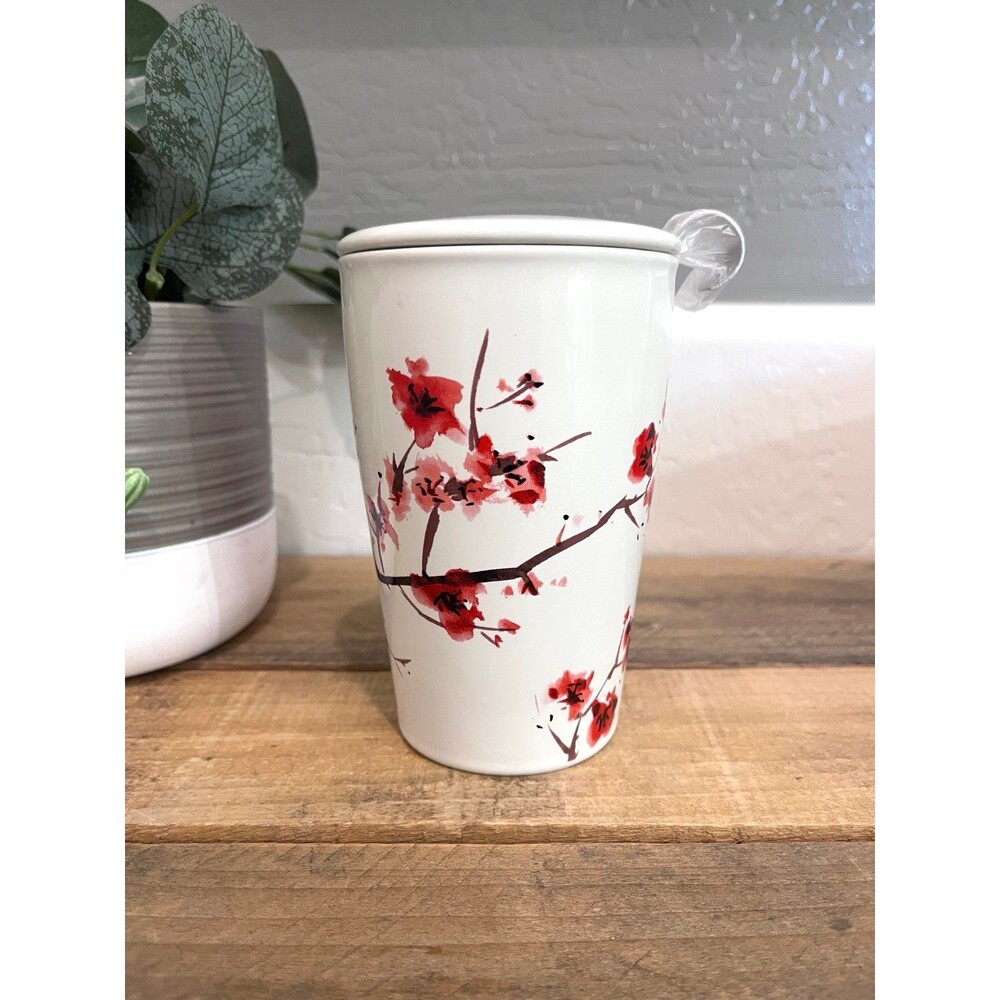 Tea Forte Kati Double Walled Ceramic Cherry Blossom Tea Mug Steeping Cup NWOB - Picture 2 of 5